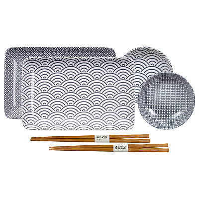 Tokyo Design Studio Nippon Grey Plate Gift Set, Set of 6, White/Black Tokyo Design Studio Nippon Grey Plate Gift Set, Set of 6, White/Black